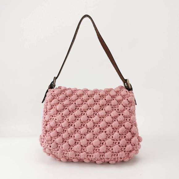 Fendi Mamma Baguette Bag Pink Crochet Shoulder Bag - Picture 4 of 11